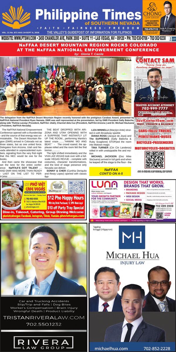 Front page of the August 24, 2026 Philippine Times of Southern Nevada