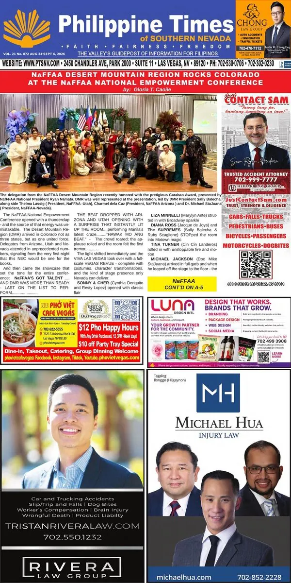 Front page of the August 24, 2026 Philippine Times of Southern Nevada