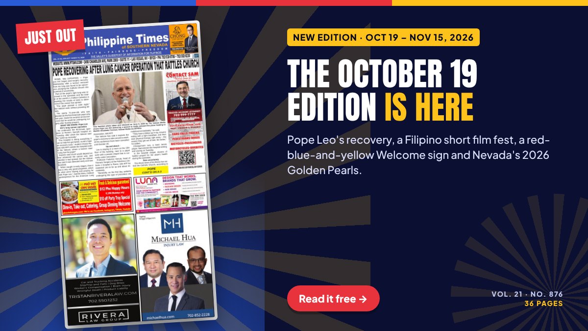 The October 19, 2026 edition of the Philippine Times of Southern Nevada, Vol. 21 No. 876, 36 pages, free to read at ptsnv.com